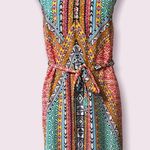 fab'rik  small sleeveless dress geometric print v neck tie front or back lined Photo 9