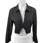 ZARA Women's Black Collared Long Sleeve Cutout Open Front Crop Shirt Top Size L Photo 0