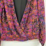 Allison Joy  Evereve Pink Long Sleeve Ruffled Blouse Womens S Abstract Wrap Style Photo 6