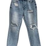 PacSun  SZ 25 Cropped Mom Jeans Mid-Rise Button-Fly Distressed Rips Light Wash Photo 0