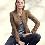 Ann Taylor Brown collarless full zip textured Blazer Jacket Size 14 Photo 0