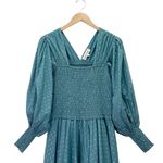 Abacaxi Eva Dress Teal Metallic Cotton Maxi Puff Sleeve Smocked Bodice Sz Large Green Photo 7