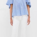 Tuckernuck Pomander Place Chambray Finley Flutter Sleeve Top XL Blue Photo 0