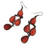 Red Crystal Three Tier Dangle Drop Earrings Teardrop Holiday Party Formal Photo 0