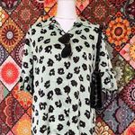 Equipment Blouse Shirt Short Sleeve Seafoam Green Leopard Cheetah Print Top Photo 0