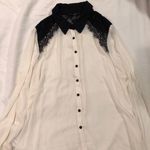 Forever 21 Cream Blouse with Black Lace Photo 0