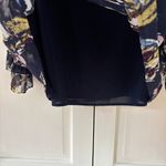 Chico's  Size 2 Navy Blue Floral Blouse Ruffle Statement Bell Sleeves Chico Large Photo 4