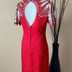 Laurence Kazar  | VINTAGE Red Pure Silk Sequin Open Back Cocktail Dress Sz M Photo 7