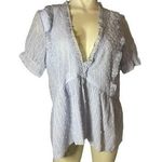 Amazon Women's Baby Blue V Neck Baby Doll Lace Overlay Blouse Size Large Photo 0