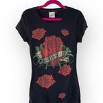 Y2K: Broken Heart ✿ Crystal Rose Tattoo Tee T Shirt ✿ Black Small ✿ Stretch Fit Photo 0