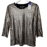 Rebecca Malone  Women’s Gold and Black Shimmer Sheen Stretchy Blouse Sz M Photo 0