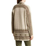 Lucky Brand  Western Nordic Open Cardigan Sz M Boho Pockets Cream Green Jacquard Photo 5