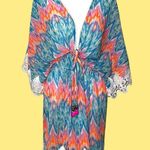 Colorful Zigzag Patterned coverup with Lace Trim Blue Size undefined Photo 1