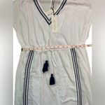 Rachel Zoe White and Navy Embroidered Cotton Kaftan Swim Cover-Up Photo 4