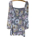 Wilfred Aritzia Women’s Sz 4 Long Sleeve Floral Mini Dress Smocked Square Neck Gray Photo 8