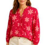 FREE ASSEMBLY Womens Pink Floral Print Button Up Long Sleeve Shirt Size M Red Size M Photo 0