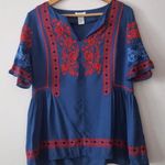 SUNDANCE "FABLE" BLUE/RED FOLKLORE EMBROIDERED TOP M Blue Size M Photo 0