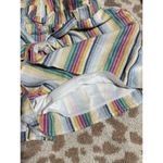 Hummingbird  SZ Large Women Linen Blend Striped Rainbow Muted Neutral Shorts‎ Photo 3