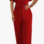 NEW Red Jumpsuit Long Wide Leg Pants Pockets NO Belt L White Size L Photo 2