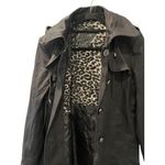 Guess Vintage Y2K Leopard Print Nylon Belted Hooded Trench Coat Size Large Black Photo 5