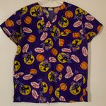 Just Love Halloween Cats Pumpkin Scrub Top 3 Pockets Med/Lrg Photo 4