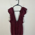 Madewell Jacquard Deep-V Ruffled Jumpsuit in Cabernet Photo 2