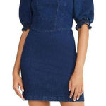 Betsey Johnson  Puff-Sleeve Dark Denim Wash Mini Dress Retro Pinup Chic Size M Photo 0