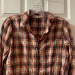 Sky & Sand Orange/Blue Plaid Lace Accent Button Up Photo 3