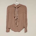 ZARA Geometric Polka Dot Tie Bow Blouse Tan size XS Photo 3