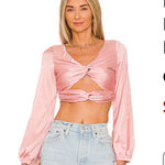 Revolve Pink Satin Tie Back Crop Top Photo 0