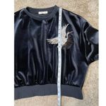 Aself Velvet Crane Embroidered Crop Sweater Women's Size S Asian Inspired Black Photo 3
