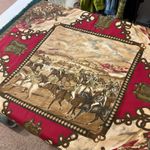 Vintage Red & Green Horse Girl Printed Oversized Square Scarf Wrap Photo 3