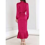 NEW Satin Mock Neck Cocktail Midi Dress Wrap Ruched Ruffle M Size M Photo 4