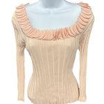 Prominence Women's Pink Ribbed Knit Square Neck Ruffled Long Sleeve Sweater L Size L Photo 0