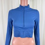 Garage Rush B.DY Half Zip Long Sleeve Cropped Top Size Medium Blue Gym Lounge Photo 8