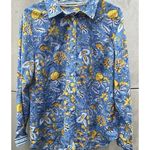 Talbots  Women’s Sz L Classic Button Shirt Botanical Blue Sunflower Spring Photo 9