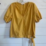 Lucky Brand  Women's Yellow Cotton Wrap Top Puff‎ Sleeves Tie Waist - M NWOT Photo 3