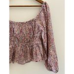 J.Crew  Puff-Sleeve Textured Cotton Top Blooming Floral Purple Pink EUC M Smocked Photo 6