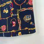 Petite Sophisticate Vintage Y2K Classic Horsebit Chain Ribbon Floral Navy Blue Silk Wrap Skirt 4P 4 Photo 2