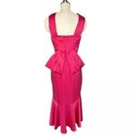 Theia Fuschia Satin Pleated Neck Bow Back Midi Cocktail Dress Pink Size 4 Photo 1
