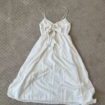ZARA  Midi Dress Ivory Bow Tie in Back Spaghetti Strap V Neck Lined Size XS VGUC Photo 2