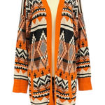 Serra  Orange & Black Aztec Open Front Cardigan Sweater Size Medium Boho Western Photo 0
