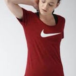 Nike Womens  Athletic Fit Deep Red Cotton Swoosh Logo Graphic Tee Shirt - Sz S Photo 0