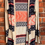 Say What? Say What? womens geometric open front cardigan sweater tan L Photo 0