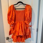 Caroline Constas Orange Polka Dot Square Neck Smocked Finley Mini Dress | XS Photo 6