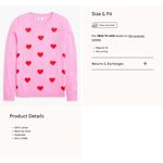 J.Crew EUC Teddie Pink Cotton Red Heart Pullover Sweater Sz L - Small hole Photo 2