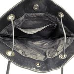 Nina Ricci Black Leather Tote Bag Drawstring Shoulder Purse Quilted Chevron Photo 8