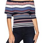 Cupcakes & Cashmere New Navy Striped Off Shoulder Short Sleeve Sweater A43 Blue Size M Photo 0