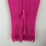 The Sang Crochet Knit Fringe Midi Skirt Drawstring Tassel Waist Pink Small Photo 3