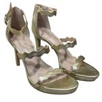 Kelly & Katie Litton Platform Sandal Gold Size 7M Scalloped Strappy 4" Photo 0